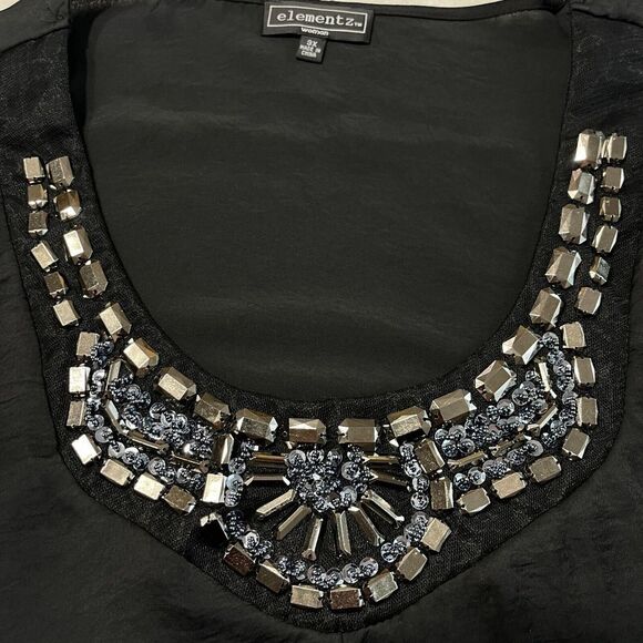 Elementz Blouse Womens 3X Black Embellished Neckline Cold Shoulder Peplum Chic - Picture 5 of 13